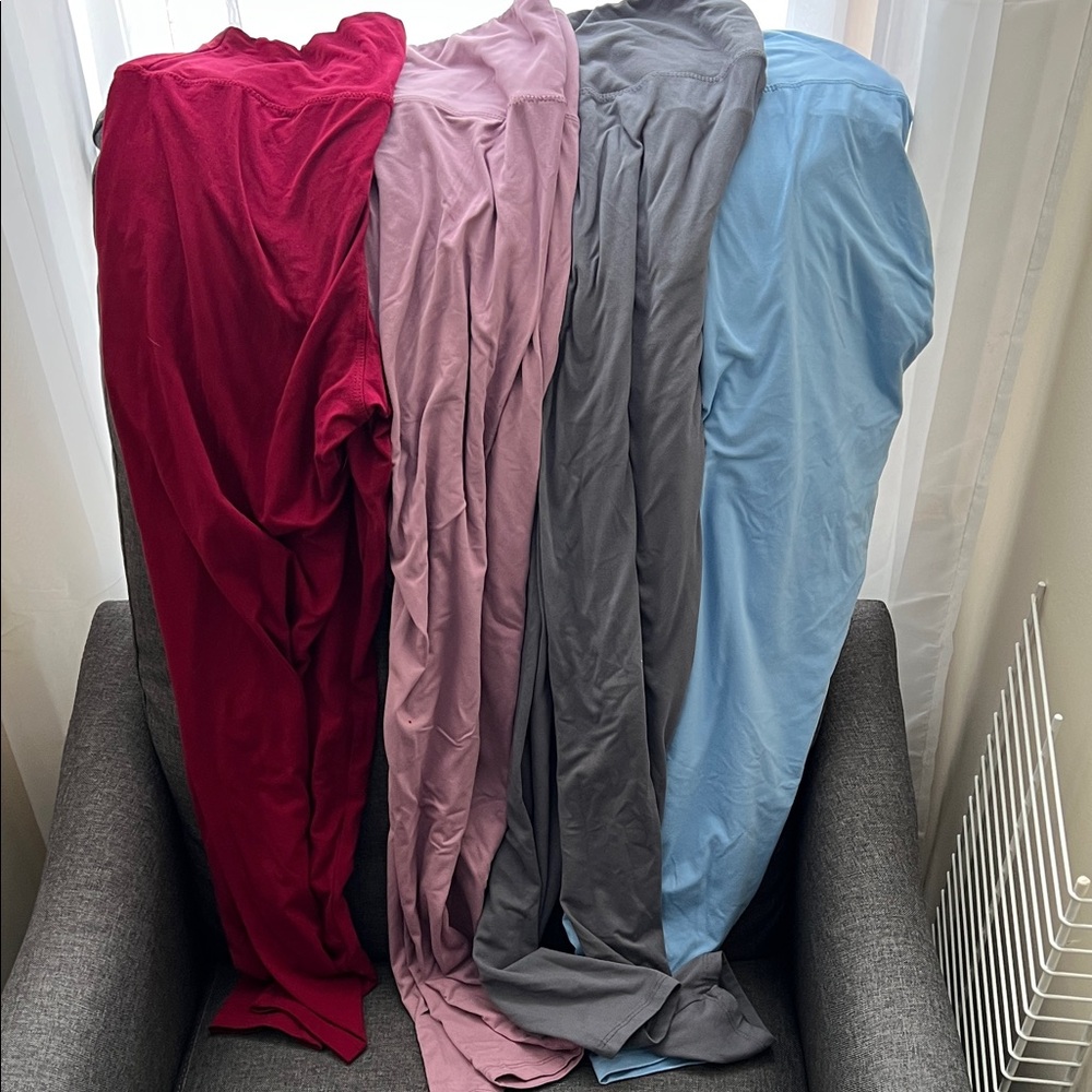 Set of Four high waisted leggings in Red, Pink, Gray, and Blue